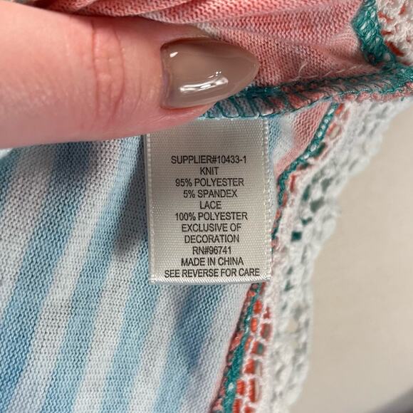 SELF ESTEEM | Multi colored Big Striped Color Block Long Sleeve Lace Hem Hoodie - Picture 8 of 9